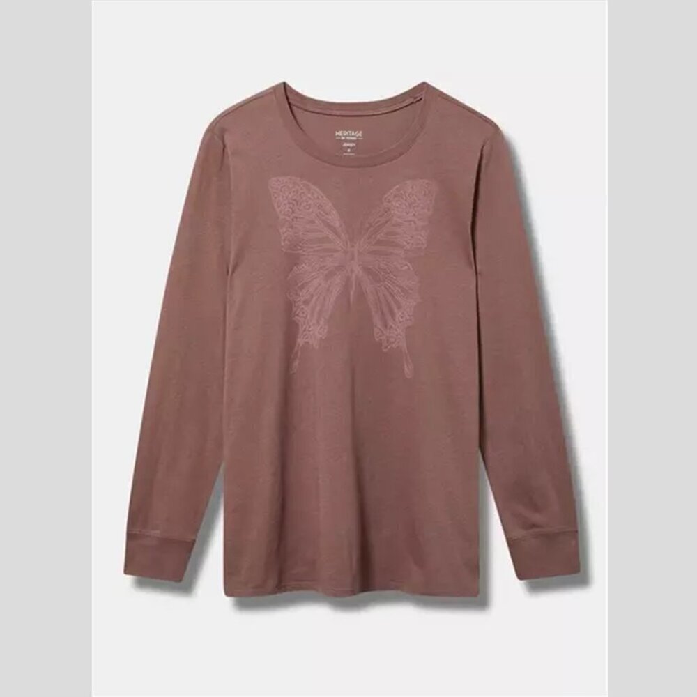 Torrid - Butterfly Classic Fit Cotton Jersey Long Sleeve Tee in Rose Taupe